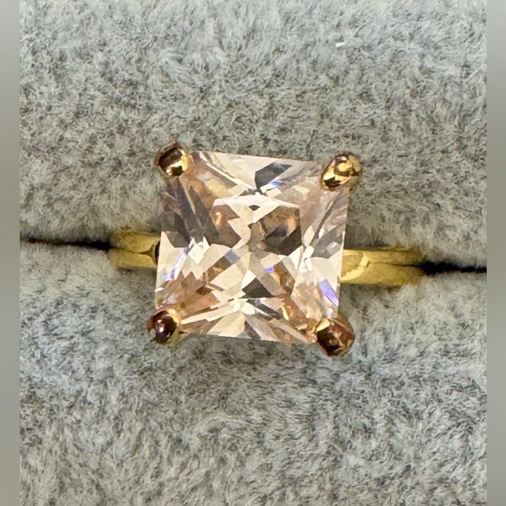 Princess Cut Faux Champagne Morganite Stone Gold Tone Ring